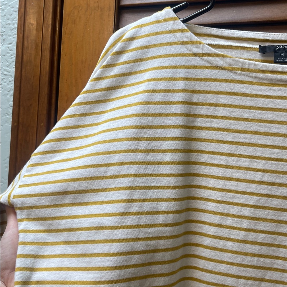 J. Crew Mustard and White boatneck three quarter sleeve tee M - Picture 4 of 7
